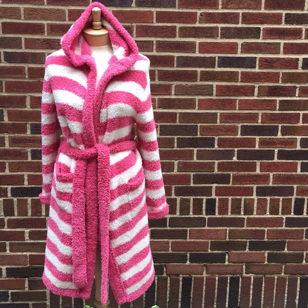 Barefoot Dreams pink striped hooded robe size 1!